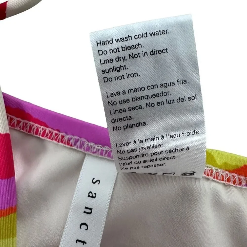 SANCTUARY Women's Neon Swirl Ruched-Side Swimsuit size Medium